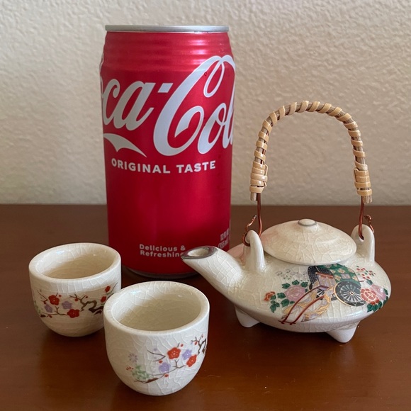 Vintage Miniature Japanese Tea Set Rickshaw Cart Asian Floral Original Box Cute - Picture 4 of 6